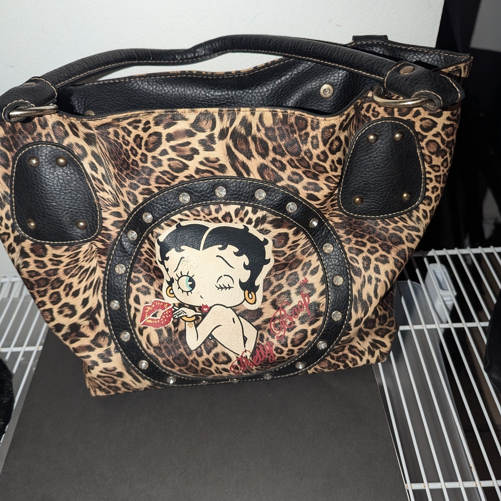 Leopard Print Tote Bag with Cartoon Betty Boop Design